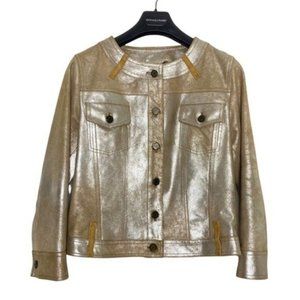 Donald J. Pliner RARE Gold Silver Metallic Leather Jacket Vintage Size 10